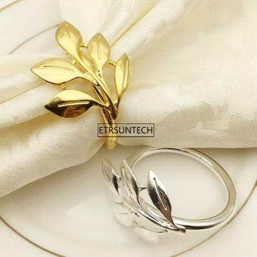 Leaf Shape Napkin Ring Gold Silver Leaves Metal Napkin Buckle Cloth Napkin Ring Wedding Banquet Table Decoration