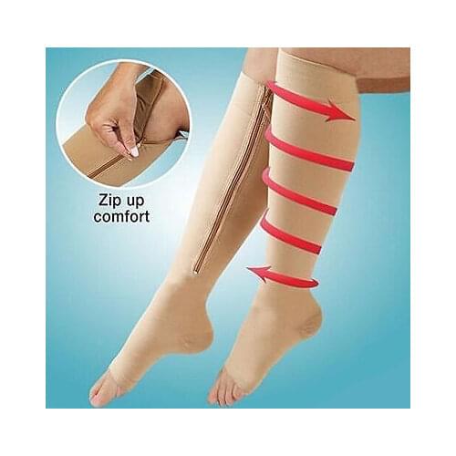 Unisex Compression Black Zipper Leg Slimming Stocking Zipper Leg Support Open Toe Knee Stockings