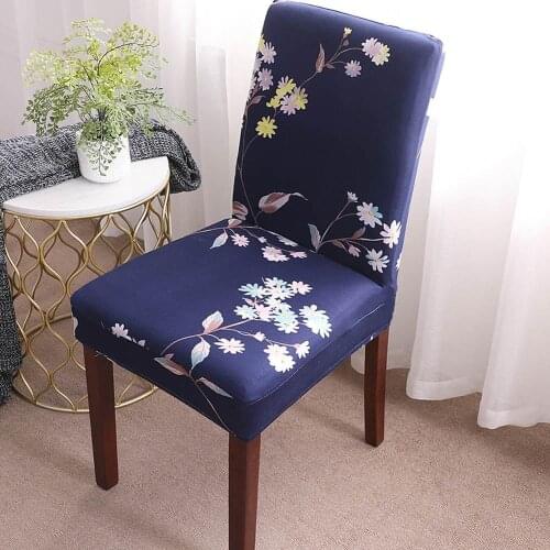 Korean Flowers Dark Blue Nordic Chair Cover Slipcover Sofa Spandex/Polyester Fabric Stretch Elastic Chair Protector Banquet