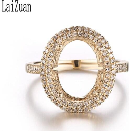 LaiZuan Oval 13x10mm Solid 14K Yellow Gold 0.4CT Natural Diamonds Semi Mount Ring Setting Women Engagement Wedding Fine Jewelry