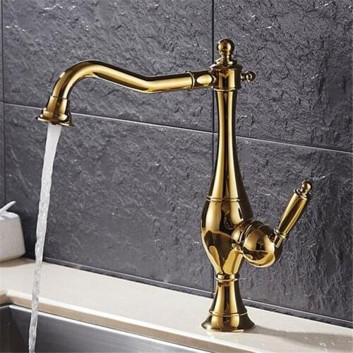 Kitchen Sink Faucets Brass Mixer Water Tap Hot & Cold Single Handle Rotating Gold/Antique/Nickel/Black Oil Brushed Deck Mounted