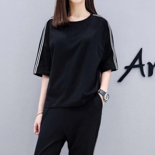 Summer Women Sports Set 2021 New Casual Fashion Loose Plus Size Half Sleeve T-shirt Ankle-Length Pants Two Piece Set Clothes