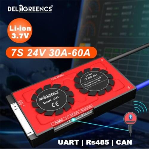 Li-ion 7S Smart BMS 30A 40A 60A with Bluetooth Android APP for 24V Li-ion Battery Pack UART CAN RS485 Communication