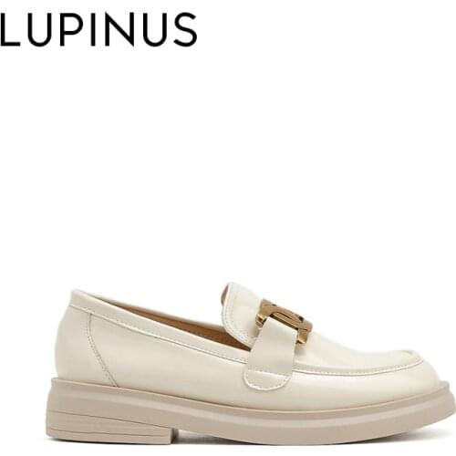 LUPINUS Fashion Metal Decoration Women Loafers 2021 New Retro Style Platform Women Flat Shoe Spring Round Toe Women Casual Shoe