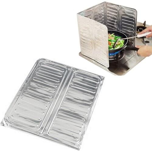 1pc Oil Block Kitchen Gas Stove Baffle Grease Foil Insulation Splash Plate Cooking Hot Baffle Tinfoil Board Aluminum Cookware