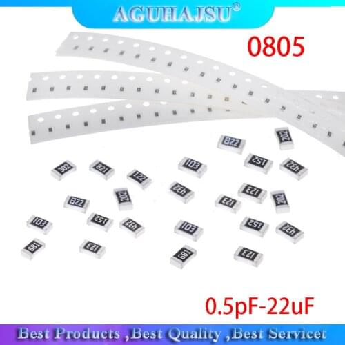 100pcs 0805 50V SMD Thick Film Chip Multilayer Ceramic Capacitor 0.5pF-22uF 10NF 100NF 1UF 2.2UF 4.7UF 10UF