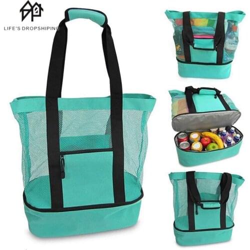 Multifunction High Capacity Women Mesh Bag Double-layer Heat Preservation Large Picnic Beach Bags Tote Office Lunch Snacks Bag