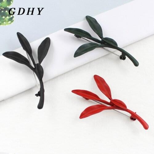 GDHY Fashion Plant Tricolor Branch Leaves Brooch Simple Mistletoe Sage Lavender Baking-Paint Pins Collar Clip Jewelry Bijoux