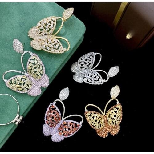 Funmode Fashion Butterfly Shape Charm Earrings For Women Bridal Accessories Multicolor Zircon CZ Earring Jewelry Wholesale FE307