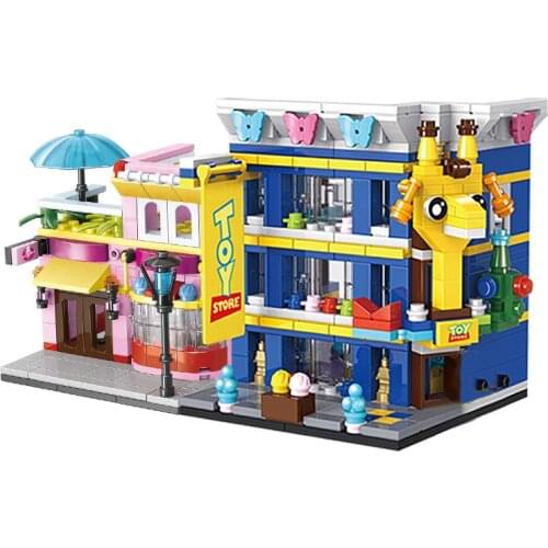 City Street View Shop Buildings Blocks Series Coffee Shop Retail Store House Figure Accessories Model Set Bricks Toys Children