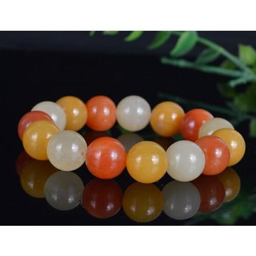 Natural Xinjiang Gold Jade 13mm Beads Elastic Bracelet Accessories DIY Fashion Hand Knitted Amulet Women Luck Jewellery