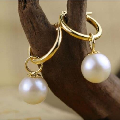 New 10-9MM AAA south sea white pearl earrings 14K/20 GOLD