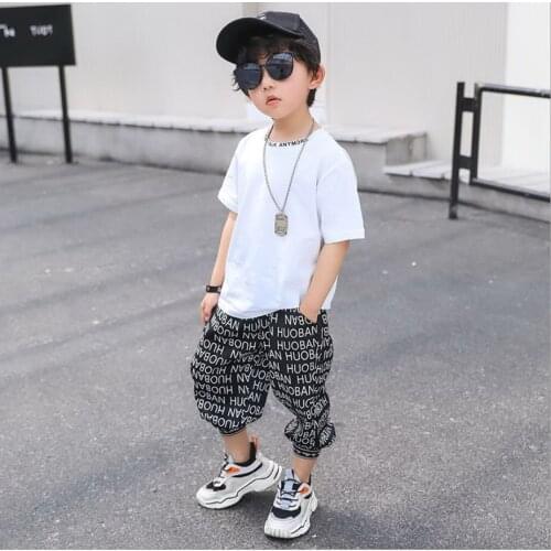 Boys' clothing 2020 summer New Kids casual letter T-shirt two-piece suit kids short-sleeved set childrens anti-mosquito bloomer