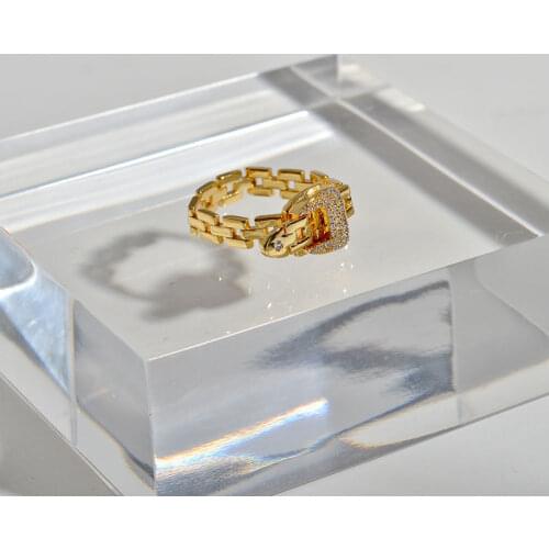 Adjustable Belt Buckle Zircon Rings Detachable Metal Soft Chain Ring Luxury Statement Finger Rings For Women Men Christmas Gifts