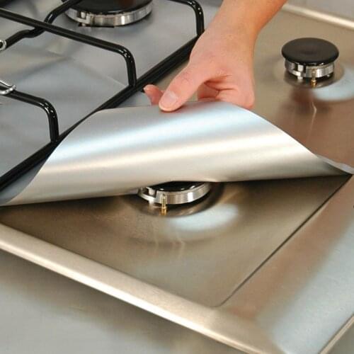 4Pcs/lot Stovetop Protector-Cooks Innovations Aluminum Foil Reusable Gas Stove Protector Pad-Silver(00271)