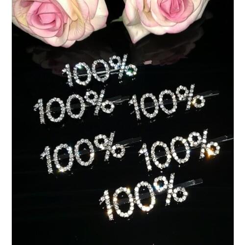 The Most Popular Rhinestone Hairclip Blingbling "100%" Words Hair Pins Unique Hair Styling Barrette Hair Accessories WHOLESALE