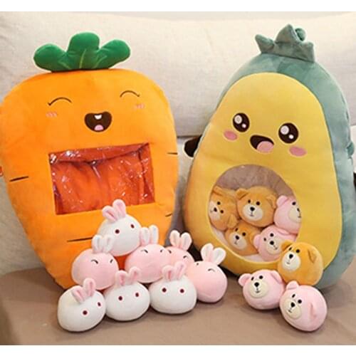 A Plushie Bag Pudding Toys Mini Animals Balls Doll Sakura Bunny Pig Hamster Penguin Fruits Strawberry Banana Candy Bag for Nap