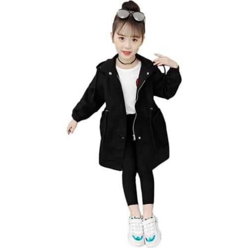 2019 girl new fashion jacket Girl solid color cotton long trench coat Girl cotton casual jacket Girl waistcoat