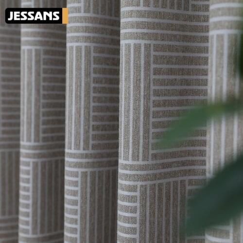 New Chenille Striped Coffee Color Blackout Curtains Simple and Modern Finished Curtain Curtains for Living Dining Room Bedroom