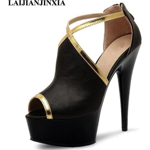 LAIJIANJINXIA Sexy Peep Toe Womens 15cm Thin High Heels Pole Dance Shoes Night Club Party Dancing Shoes Platform Sandals