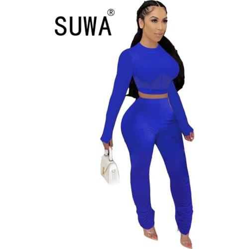 Women 2 piece pant sets long sleeve crop top + high waist sport pants womens streetwear 2020 90s tracksuit lounge wear