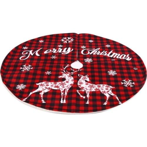 1pc Dia 119cm Red Black Plaid Cartoon Snowflake Elk Merry Christmas Tree Skirts Home New Year Decor Christmas Xmas Tree Skirt