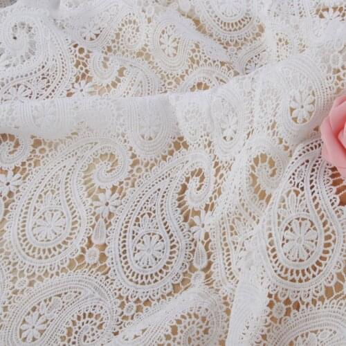1Yard African Lace Fabric High Quality White Cashew Embroidery Water Soluble Nigerian Lace Fabrics Sewing Party Wedding Dress