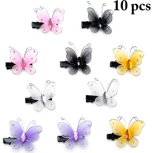 10Pcs/Set Hair Pin Clips Mini Mesh Butterfly Decor Hair Barrette Pins Metal Hair Clip Pins Hair Accessories Party Dress Up