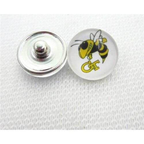 10pcs Georgia Institute of Technology Snap Buttons Glass 18mm Sports snap buttons Diy Snaps Jewelry Bracelet&bangles Charms