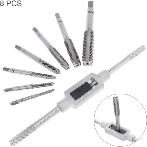 8pcs/lot Durable HSS Hardware Tap Die Set with M3-M12 Taps and 1/16'' -1/2'' Wrench Handle for Woodworking / Machinery Repair