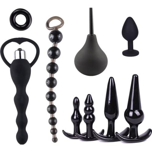 9 Pcs/ Set Anal Set Butt Plug Silicone Enema Anal Trainer Beginner For Women Men Pull Beads G- Spots Prostate Massage Sex Toys