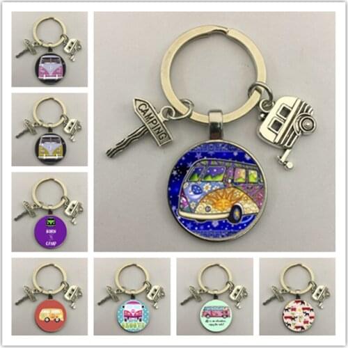 New Vintage Hippie Peace Sign Van Bus Keychain Fashion Men Women Purse Bag Car Pendant Key Chain Ring Holder Jewelry