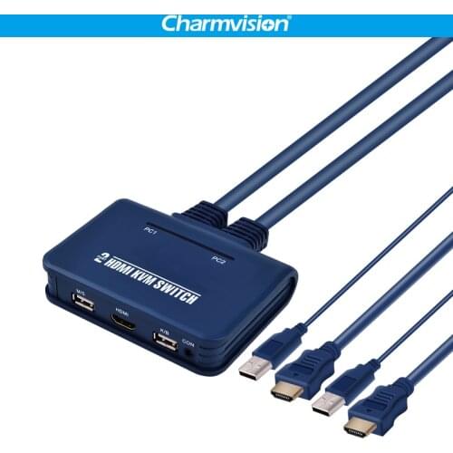 Charmvision HK21 2 Port PC hosts USB HDMI 4K KVM Switcher build-in 1.5m HD extension line Button Hotkey Switching Controller