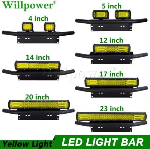 SUV Car Plate Holder + 12 14 17 20 23 inch Yellow LED Work Light Bar Offroad 4x4 Truck 4" Spotlight Fog Lights Mounting Brackets