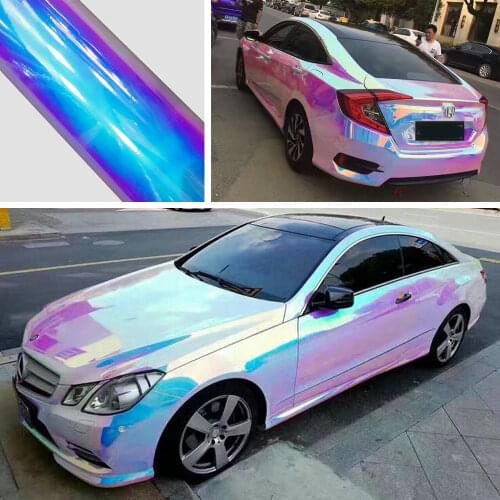 2m x 135cm Holographic White Rainbow Chrome PVC Vinyl Wrap Car Roof Hood Sticker Decals Car Styling Chameleon Color Change Film