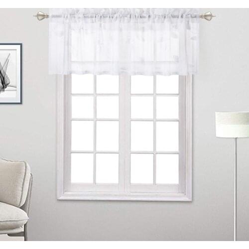 Haperlare 2PCS Linen Textured Translucent Sheer Tiers Embroidered Leaves Pattern Small Window Panel Drapes for Kitchen/Cafe