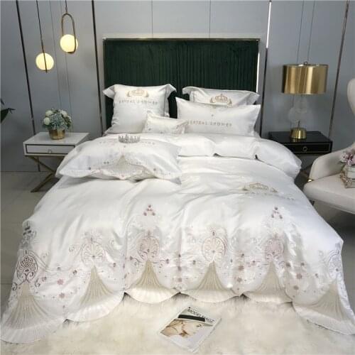 European Princess Crown 60S Satin Jacquard Cotton Bedding Set Duvet Cover Bed Linen Fitted Sheet Pillowcases