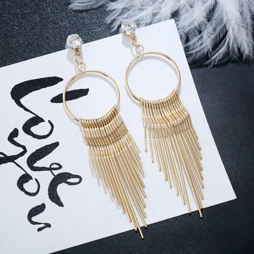 Korean version of Zircon exaggerated anti-allergy female European and American metal long tassel earrings fashion earrings penda