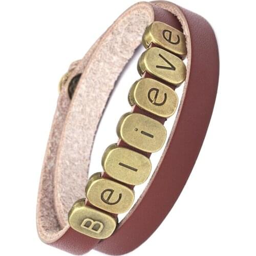Leather Religion-Jesus Believe Bracelet Button Bangle Charm Letter Bracelets Jewelry For Women Men Gift