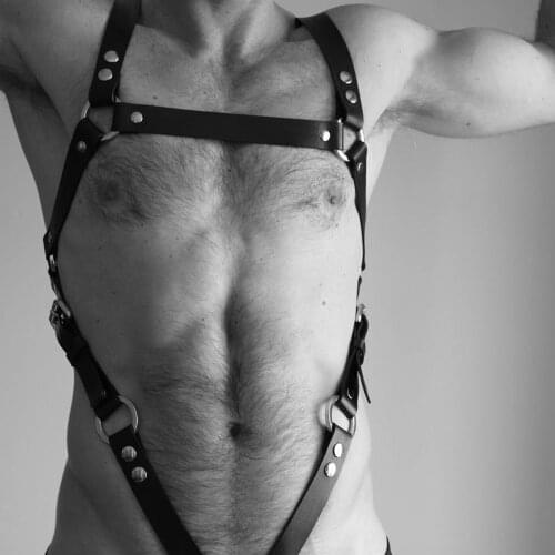 Mens Leather Harness Belt Gay Adjustable Chest Crop Top Club Cosplay Suspender Male Exotic nighwear
