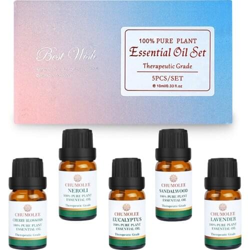 Chumolee 10ml*5pcs Kit Essential Oil Set Neroli Eucalyptus Lavender Cherry blossoms Oil Essential Oil For Diffuser Soap Candle