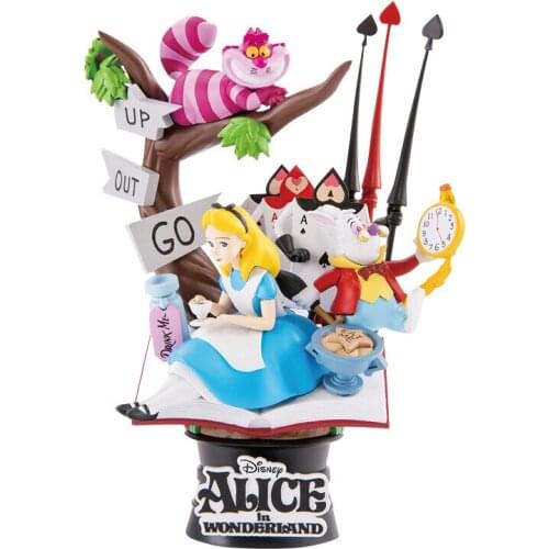 Disney 16cm Alice in Wonderland Scene Decoration Alice Mad Hatter Rabbit Cheshire cat The Red Queen Toy Set Child Halloween Gift