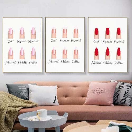 Nail Shapes Beauty Salon Wall Posters & Prints Decor Makeup Gifts Nail Painting Pictures Type Guide Art Canvas