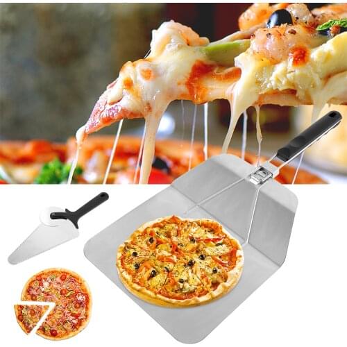Stainless Steel Pizza Peel Set Foldable Non-Slip Handle Pizza Spatula &Pizza Cutter Pizza Shovel Cutter Bread Baking Accessories
