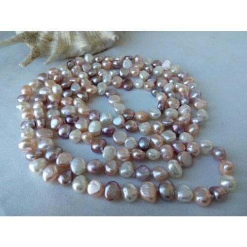 New genuine frehswater pearl necklace 50" opera necklace nature baroque 7-8mm Long sweater chain