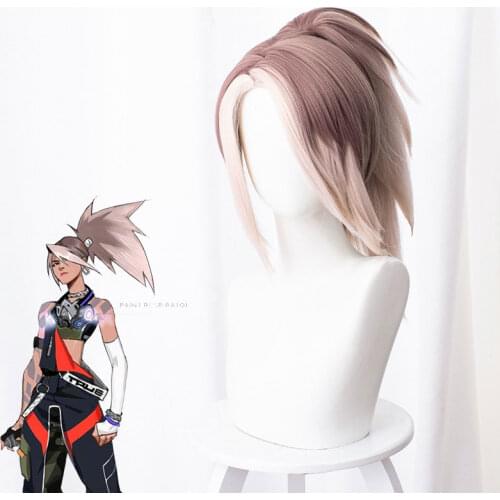 League Of Legends Real Damage Akali Gray Brown Gradient Explosion Ponytail Cos Wig Anime Cosplay Game Long Double Long Wig Hair