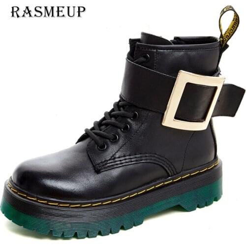RASMEUP Womens Boots 2021 Autumn Winter Genuine Leather Warm Plush Ankle Boots For Woman Winter Shoes High Heels Ladies Boot