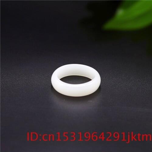 Crafts Gifts Jadeite Men Jade Carved White for Natural Charm Jewelry Fashion Hand Ring Chinese Amulet Women Hetian