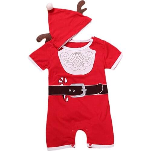 Christmas Baby boys Rompers Hat Sets Short Sleeve Santa Snowman X'mas Gift Baby Clothes baby costume