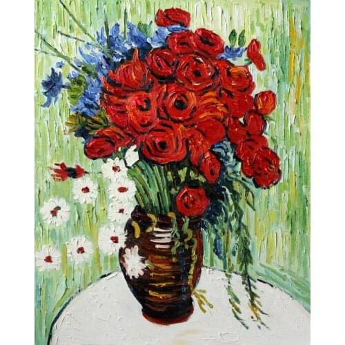 Handmade Canvas Flower Oil Painting Wall Art Decoration Vase with Daisies and Poppies by Vincent Van Gogh Painting Impressionist